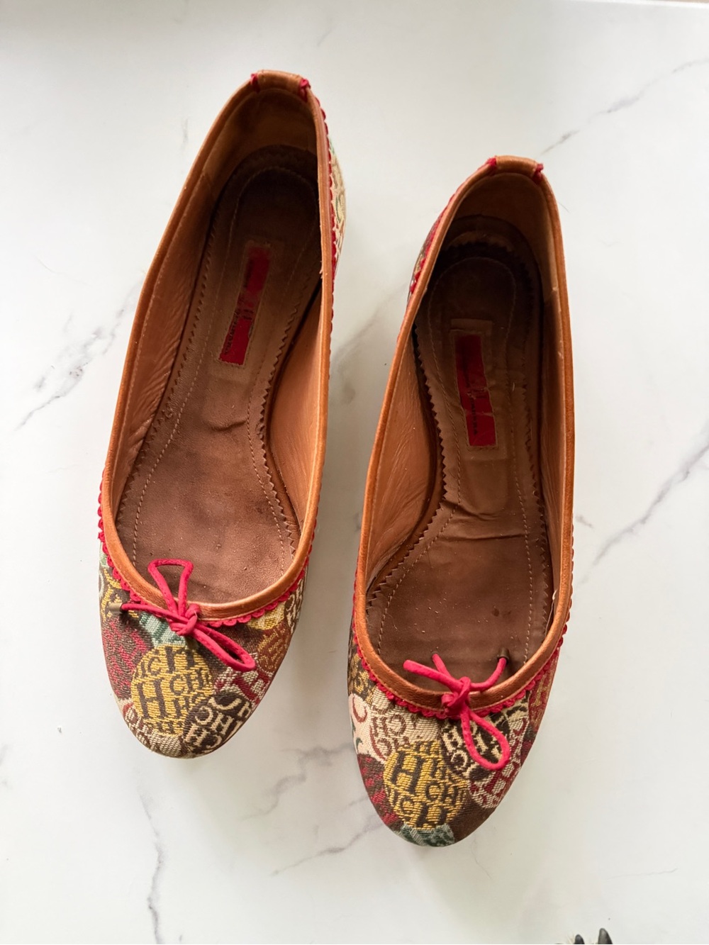 Caroline Herrera Vintage Monogram Ballet Flats Sz 39
